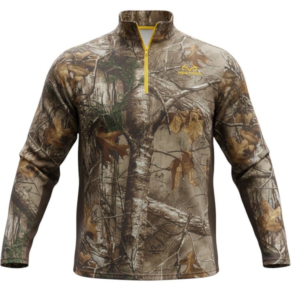 Realtree Xtra Camo Quarter Zip Pullover Mens 2XL Brown Yellow Performance Top